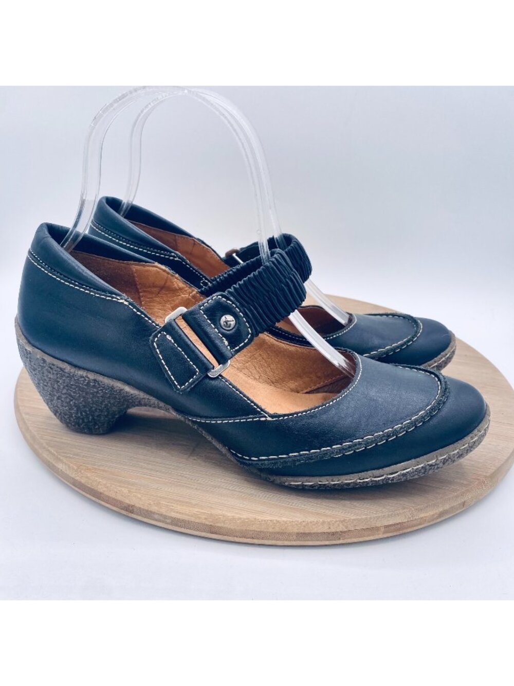 Pikolinos Mary Jane Shoes Womens 7.5 Black Leather Comfort Heels Cap